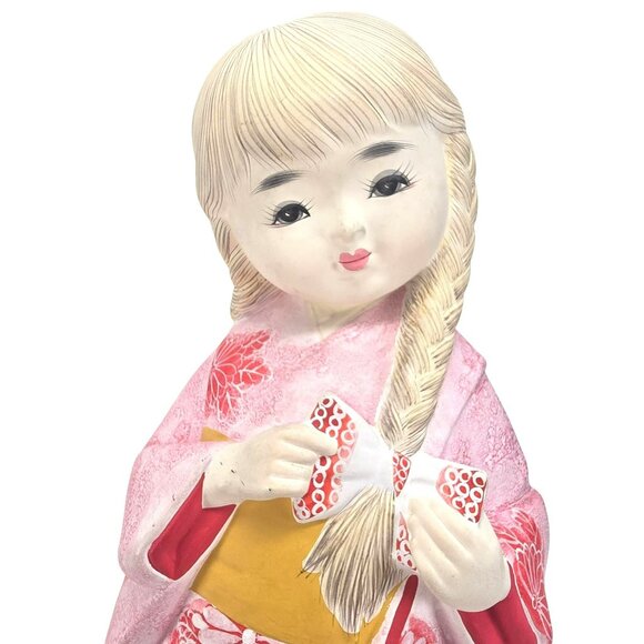 Ceramic Japanese Girl Figurine In Pink Kimono Floral Design Kneeling Pose JE369 - Picture 11 of 16